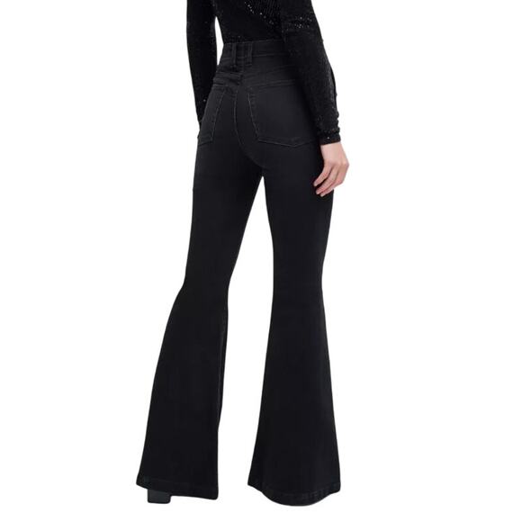 7 FOR ALL MANKIND Portia High Rise Megaflare Jeans Ludlow Black Sailor Buttons - Picture 2 of 16